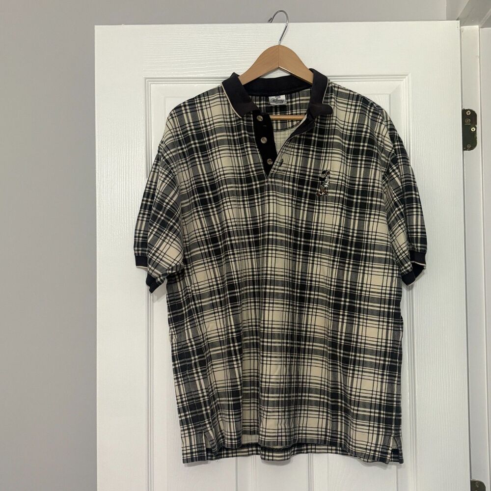 Vintage Disney Store Mickey Mouse Golf Polo Shirt Mens XL Plaid Embroidered 90s